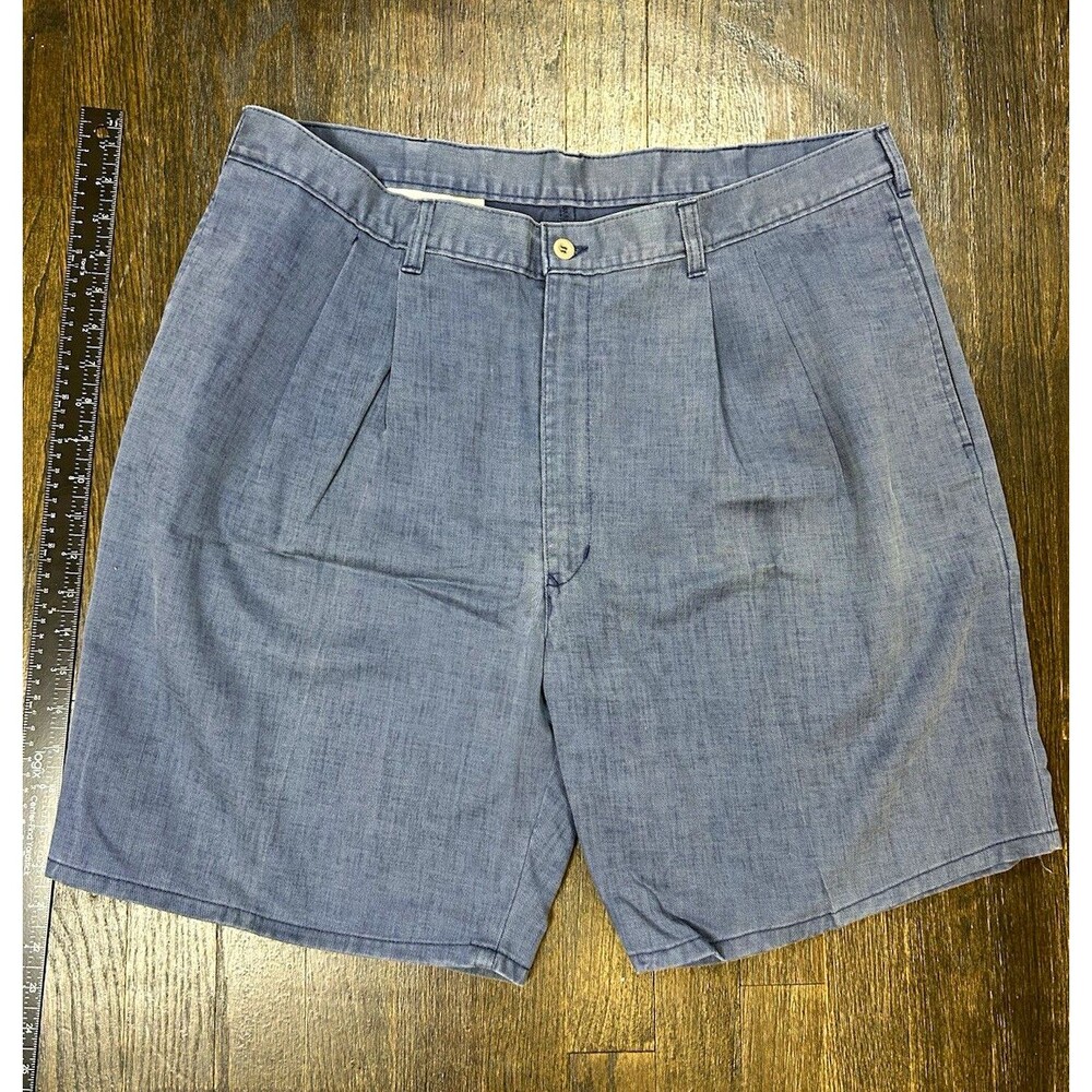 Vintage 90s Anchor Bay Blue Chino Shorts Pleated Front 40x9 Retro Prep Dadcore